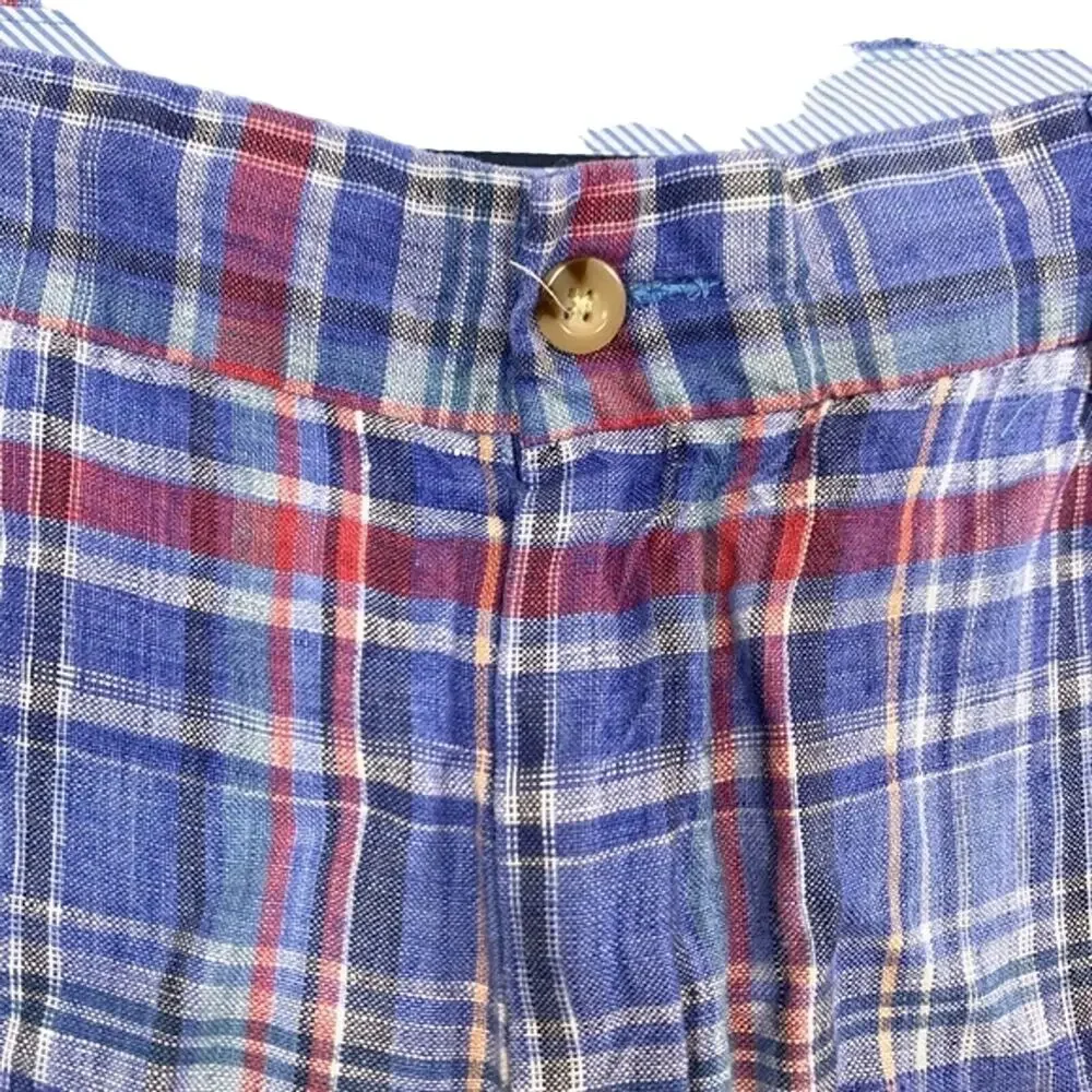 PETER MILLAR Blue Pink Linen Men's Flat Front Shorts Golf Casual Plaid sz 34
